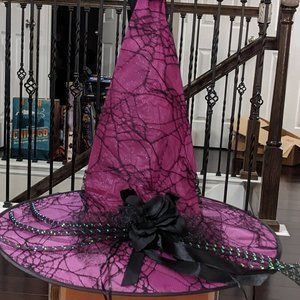 Halloween Purple Witches Hat Black Flowers & Tubing w/Spider Web Pattern